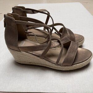 Eileen Fisher Womens 10 Wanda Tumbled Gold Metallic Espadrille Wedge Sandals